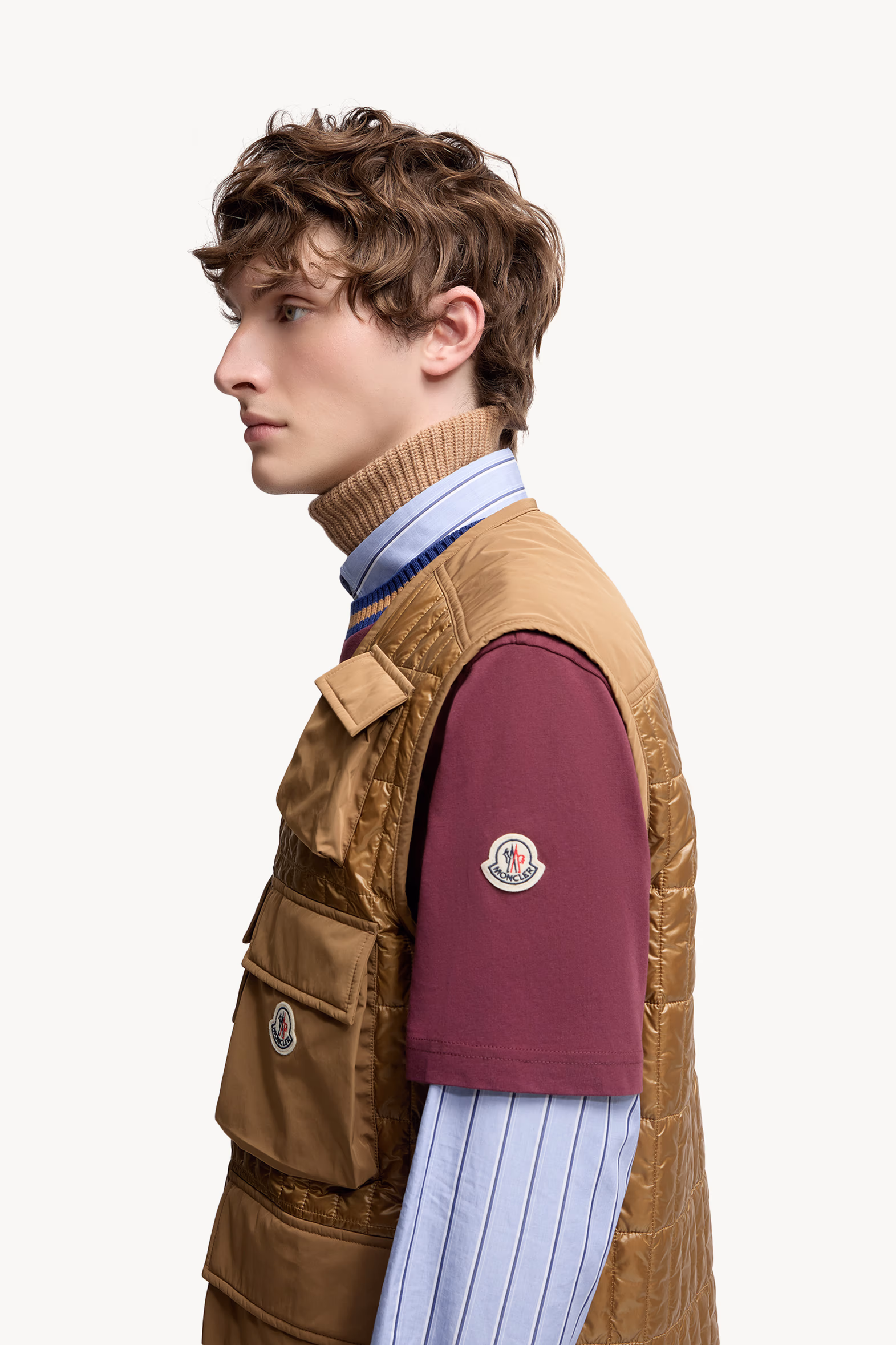 Ytise Vertical-Quilted Padded Vest Men Camel Beige Moncler 4